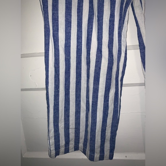 J. Crew‎ factory Linen-cotton paper-bag pant | blue and white striped | size 4 - Picture 6 of 15